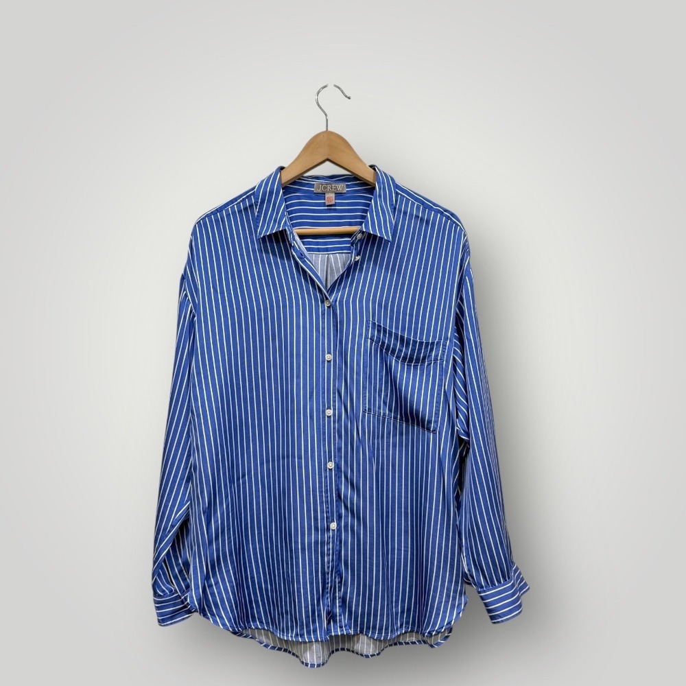 J.‎ Crew Blue White Stripe Button Down Shirt Long Sleeve Women Size M Pajama Top